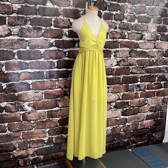 Wishlist Apparel Yellow Maxi Dress Halter Dots Medium - Picture 5 of 15